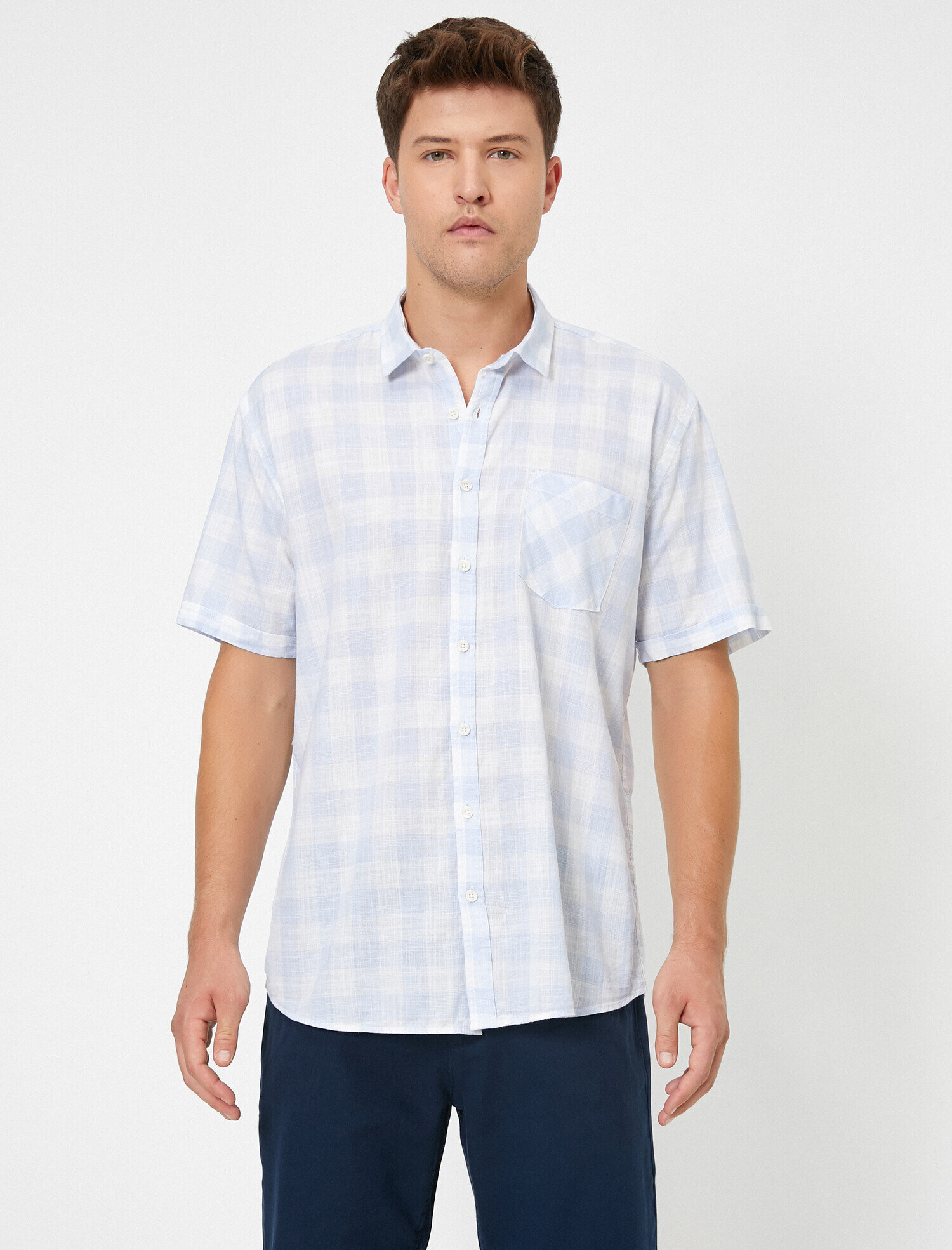   Tek Cepli Kareli Kısa Kollu Gömlek