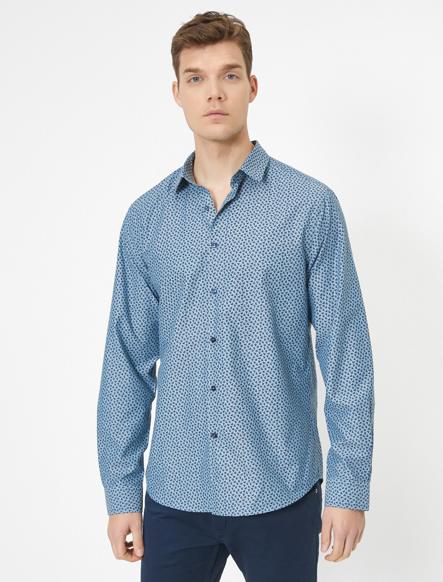   Klasik Yaka Uzun Kollu Desenli Gömlek Non Iron