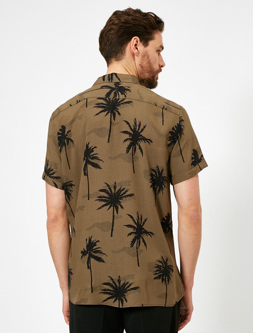   Palmiye Desenli Kısa Kollu Regular Fit Gömlek