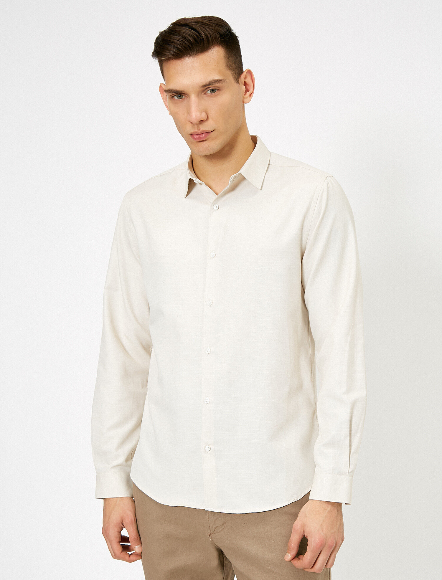   Düğmeli Yaka Uzun Kollu Dar Kesim Smart Gömlek Non Iron