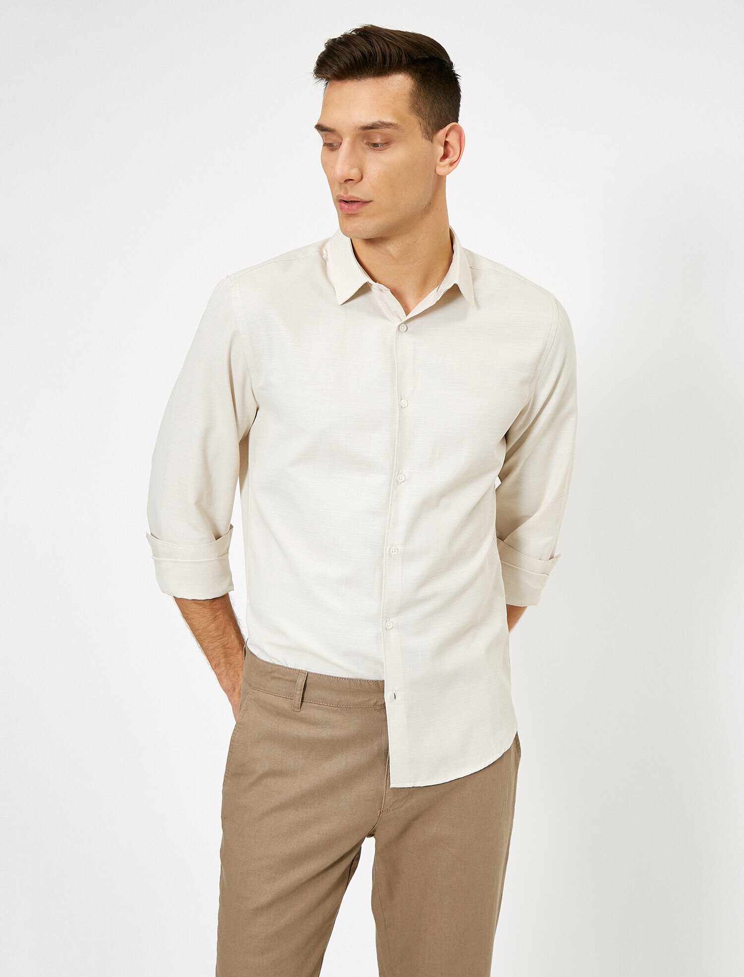   Düğmeli Yaka Uzun Kollu Dar Kesim Smart Gömlek Non Iron