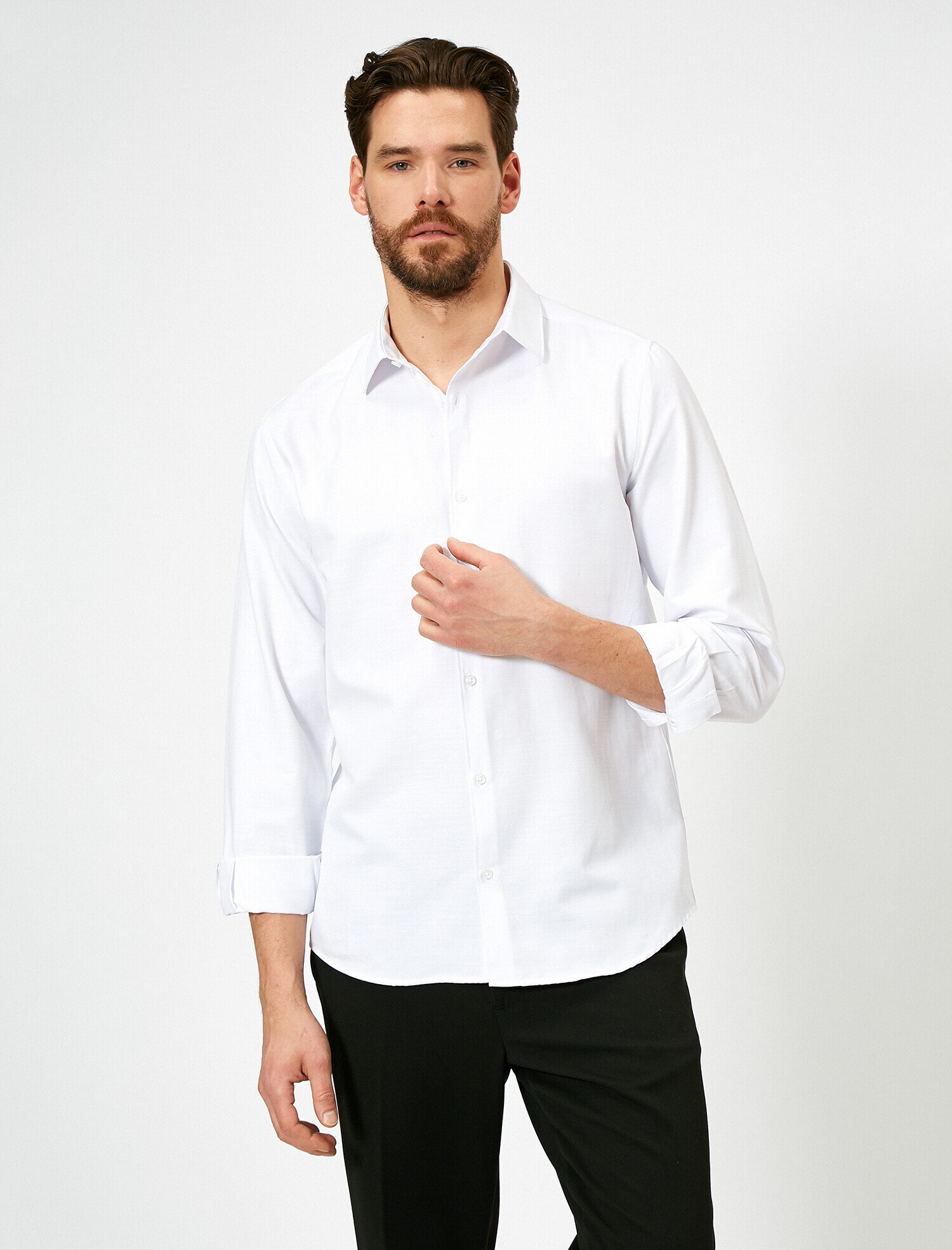   Düğmeli Yaka Uzun Kollu Dar Kesim Smart Gömlek Non Iron