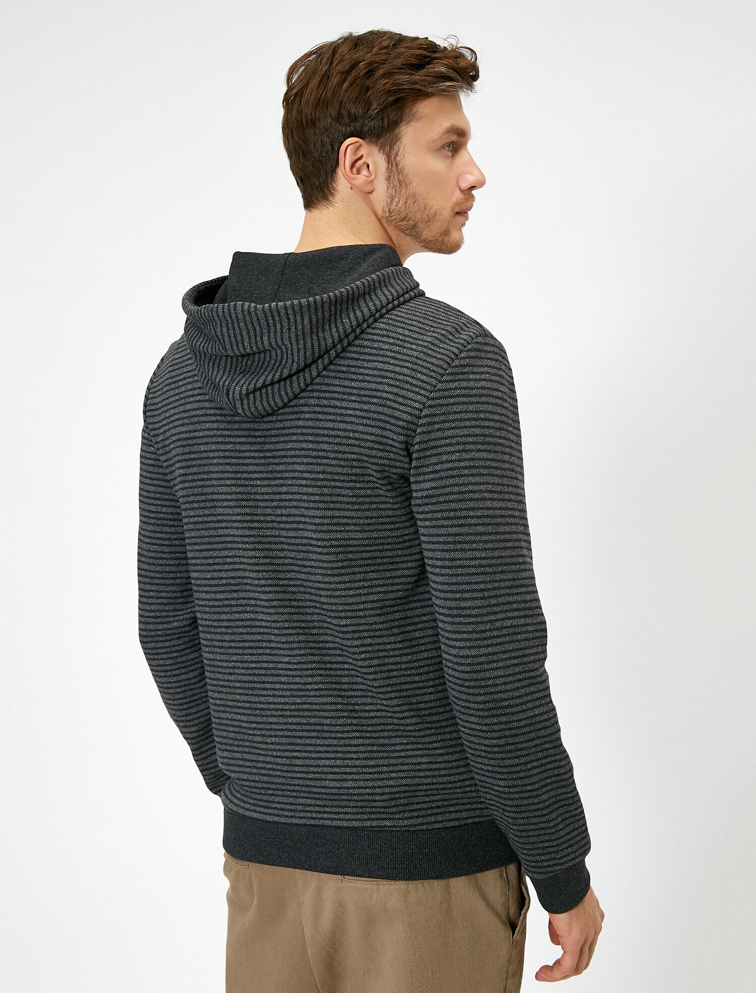   Kapüşonlu Baskılı Çizgili Sweatshirt