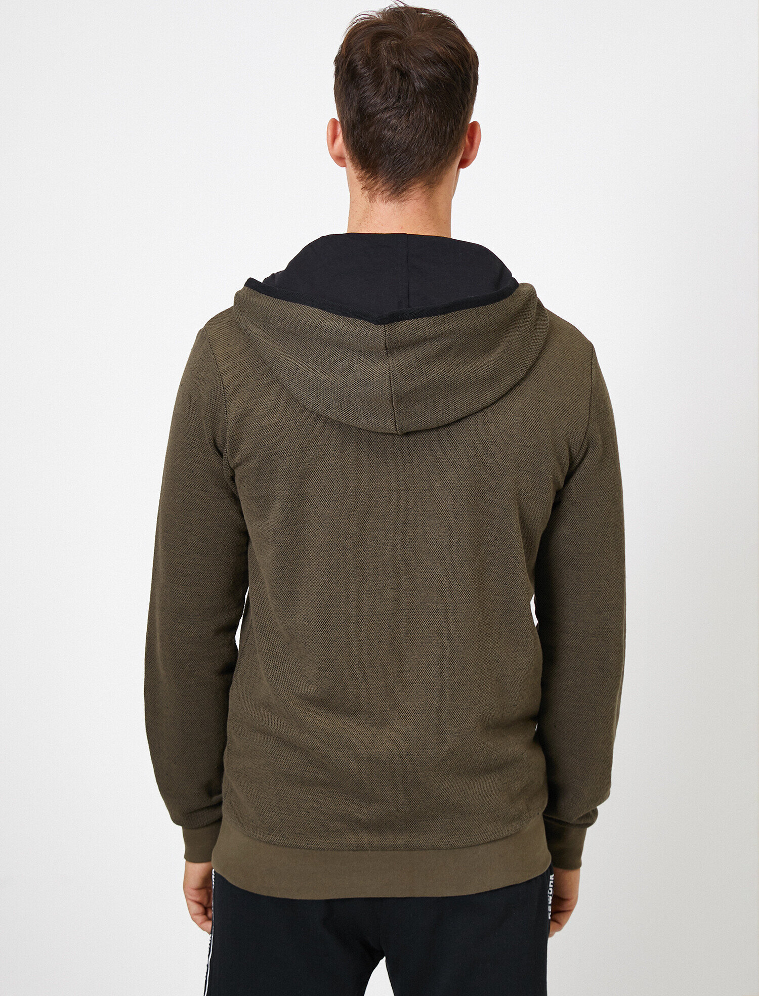   Kapüşonlu Fermuarlı Kanguru Cepli Kontrast Biyeli Sweatshirt