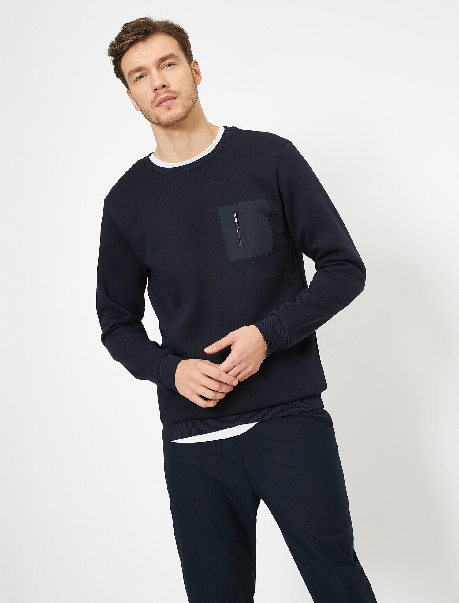   Bisiklet Yaka Fermuarlı Cepli Sweatshirt