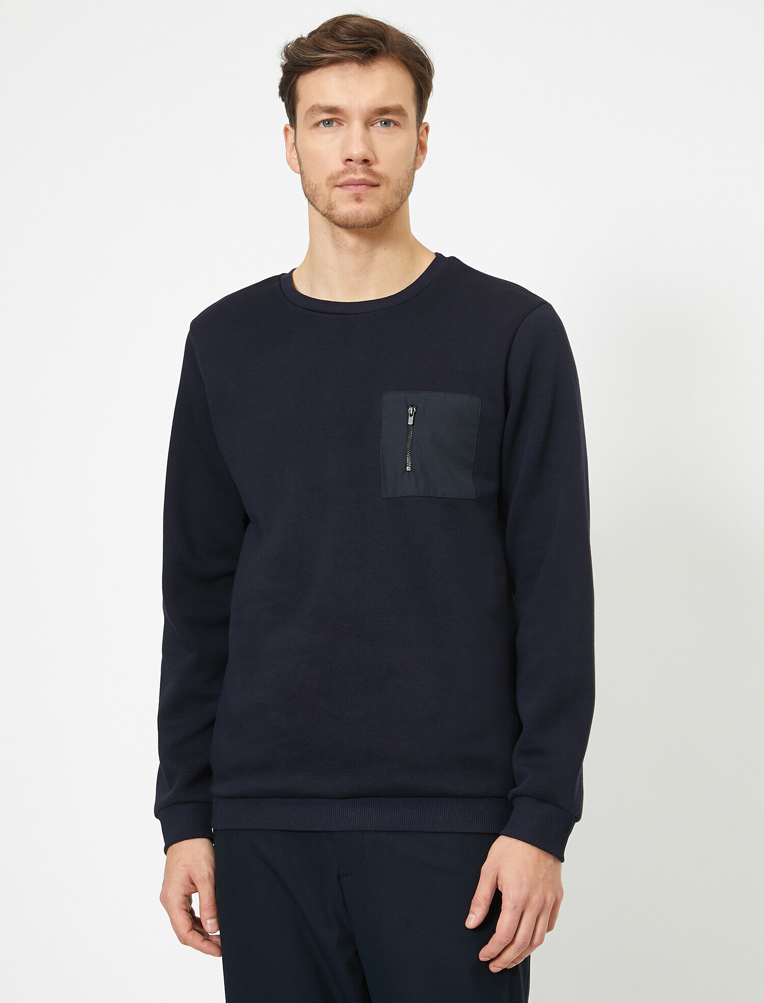   Bisiklet Yaka Fermuarlı Cepli Sweatshirt