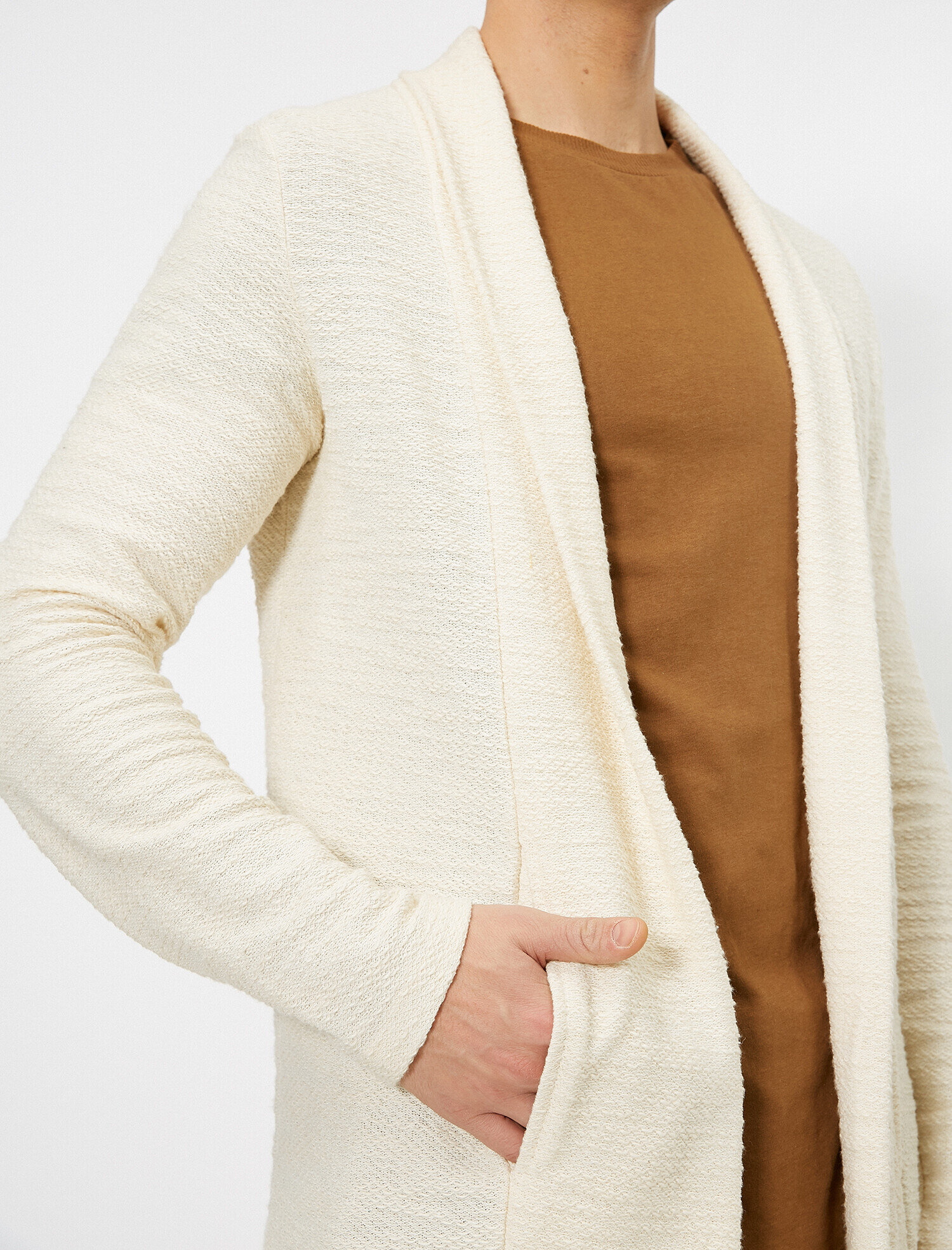   Şal Yaka Uzun Fit Cep Detaylı Hırka