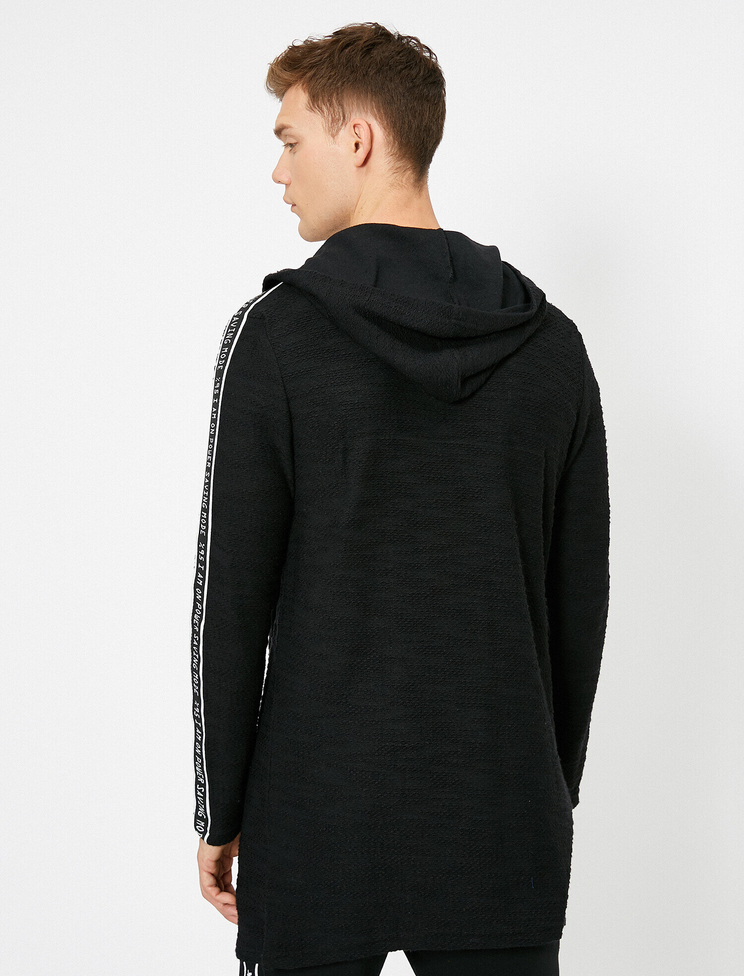   Kapüşonlu Kolu Baskılı Uzun Fit Hırka