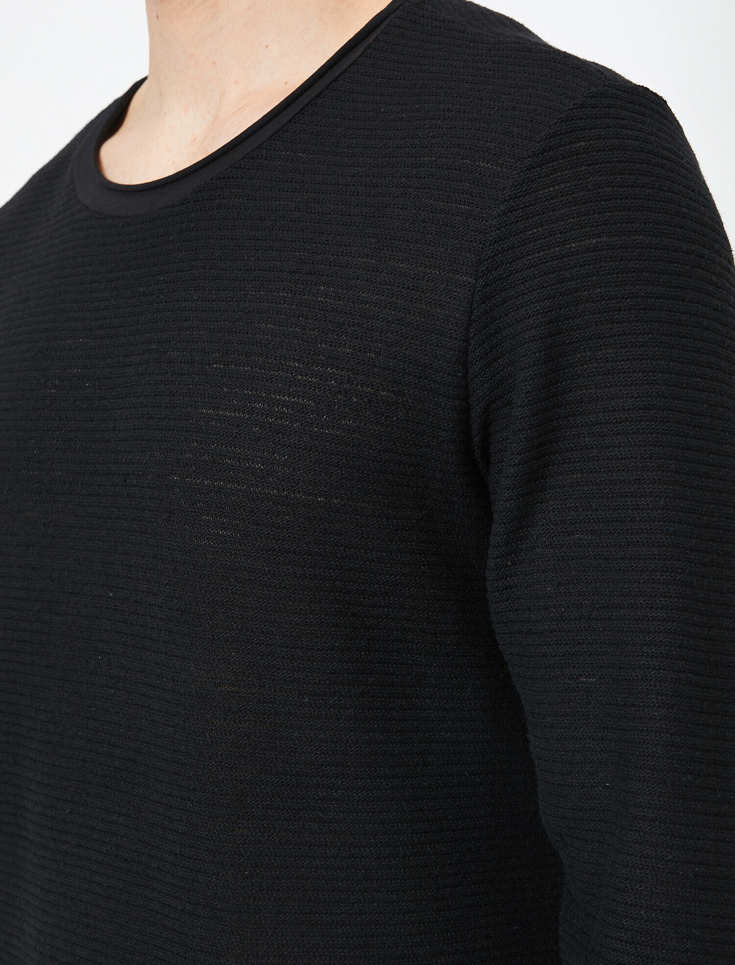 Bisiklet Yaka Dokulu Kumaş Mevsimlik Slim Fit Kazak