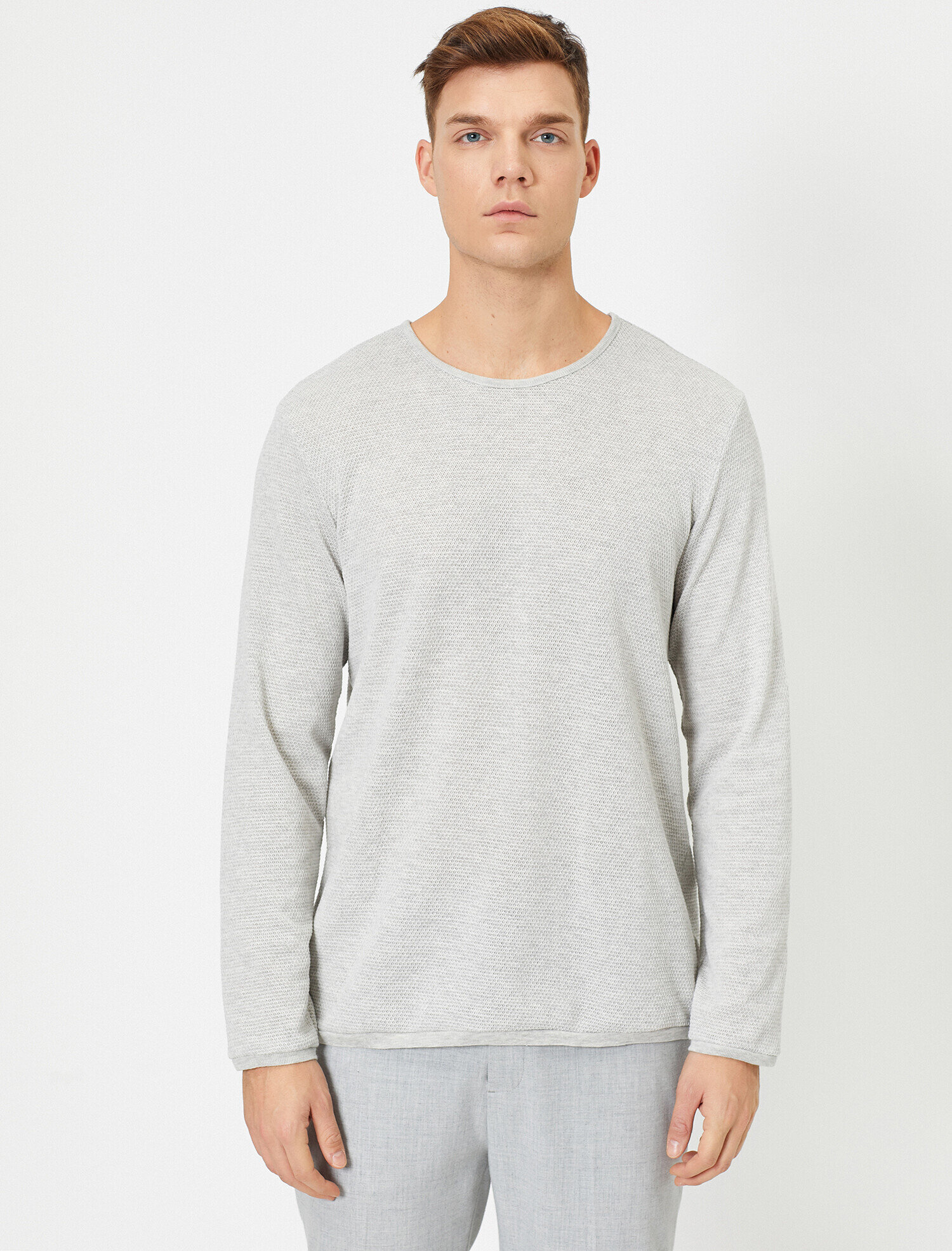   Bisiklet Yaka Dokulu Kumaş Mevsimlik Slim Fit Kazak