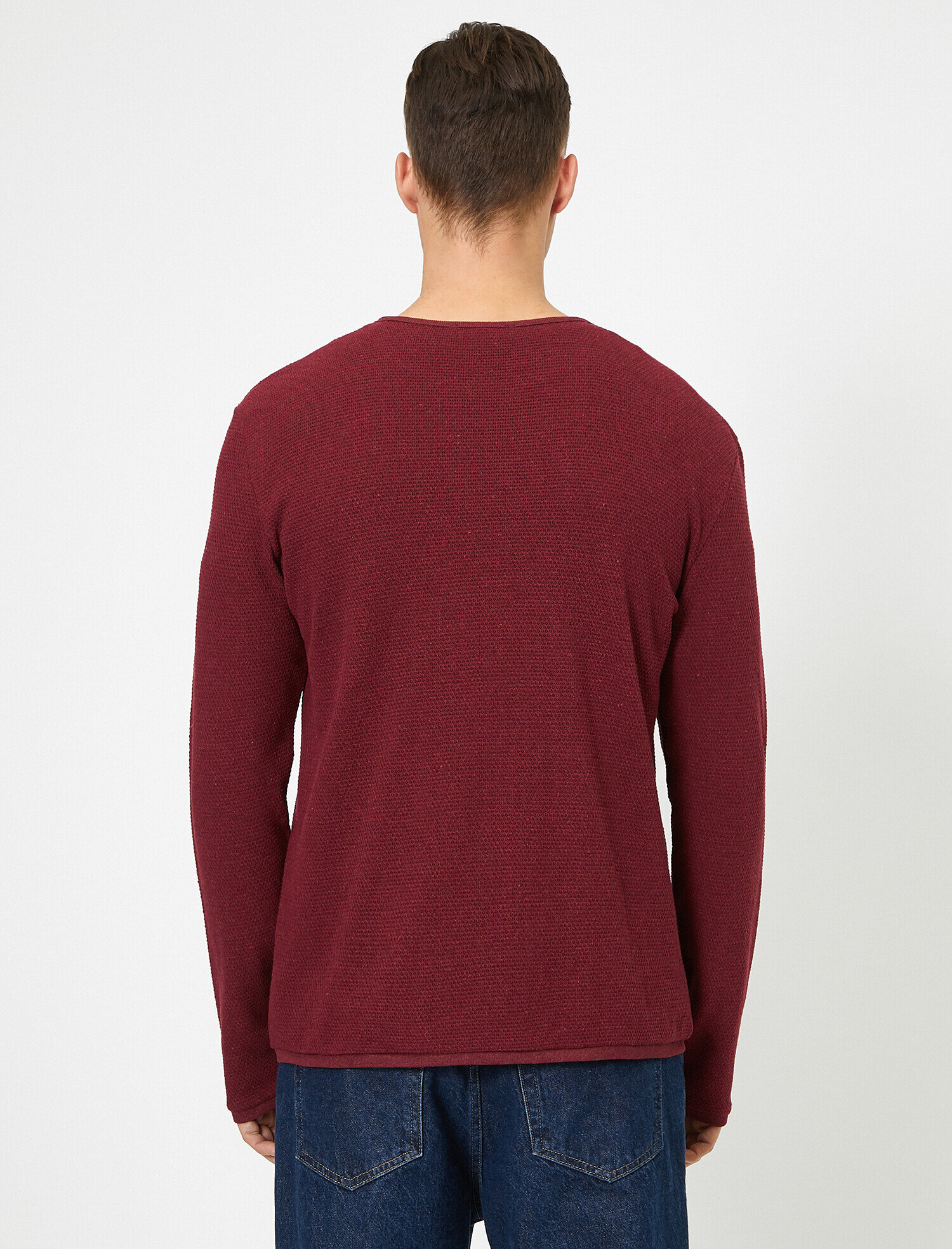 Bisiklet Yaka Dokulu Kumaş Mevsimlik Slim Fit Kazak