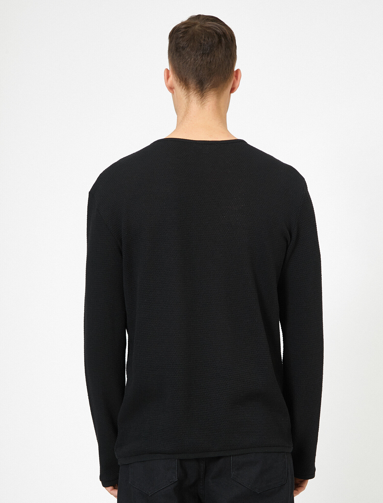   Bisiklet Yaka Dokulu Kumaş Mevsimlik Slim Fit Kazak