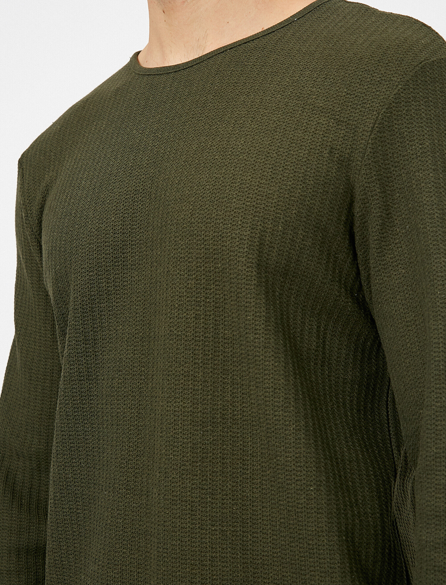   Basic Triko Kazak Bisiklet Yaka Dokulu Uzun Kolu