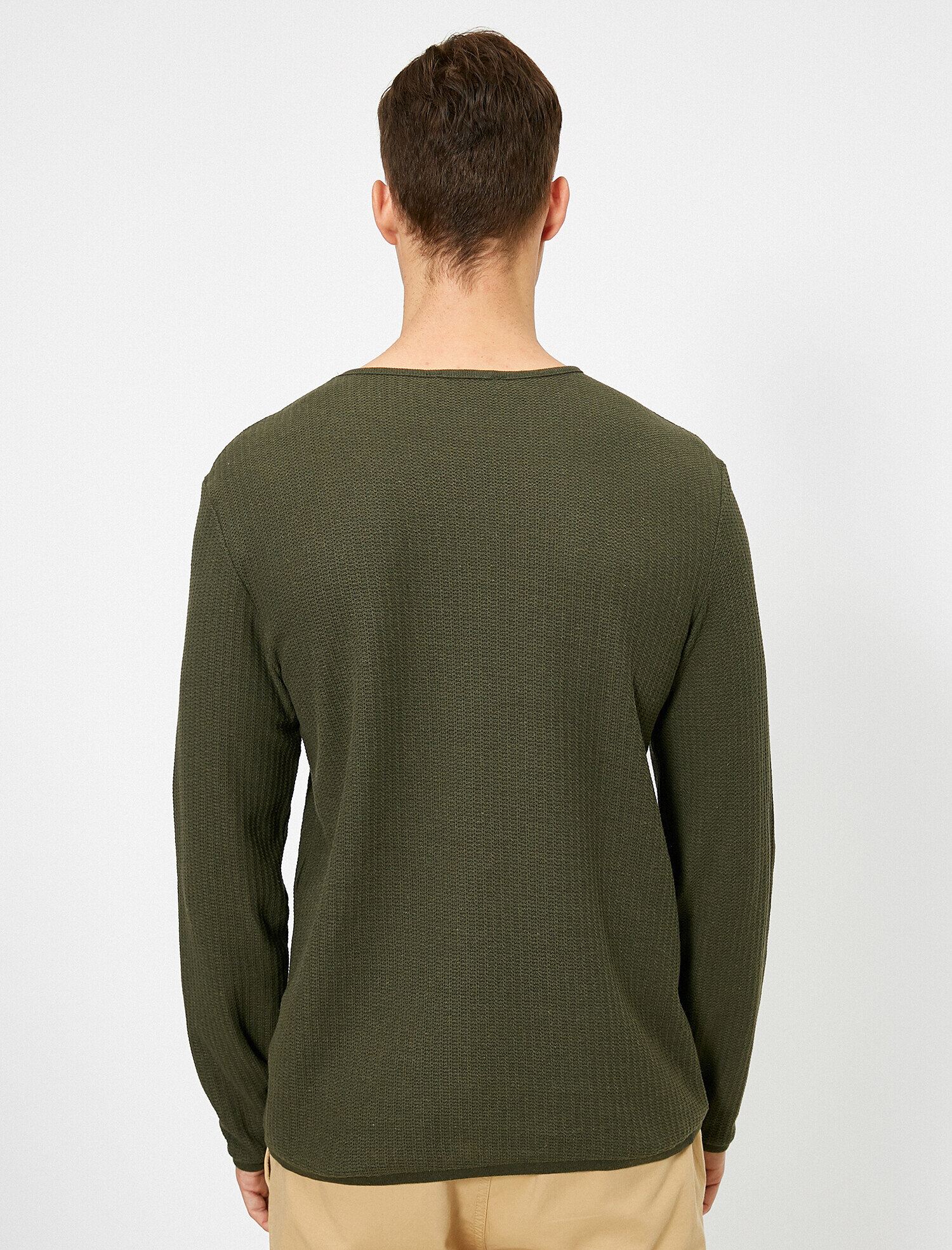   Basic Triko Kazak Bisiklet Yaka Dokulu Uzun Kolu