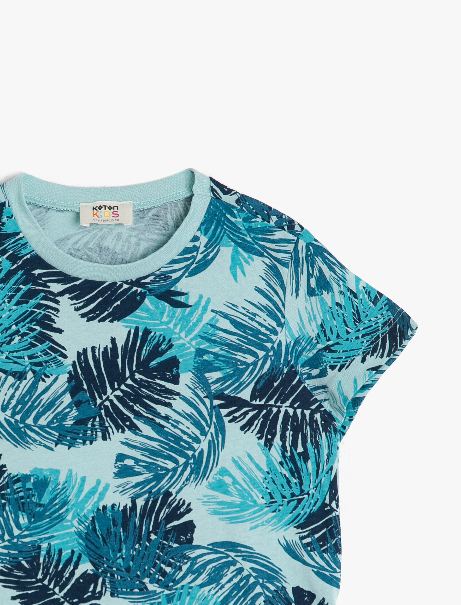  Erkek Çocuk Yaprak Desenli Pamuklu Kısa Kollu Bisiklet Yaka Tişört