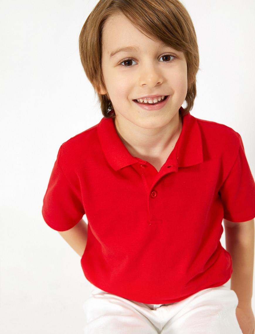  Erkek Çocuk Basic Kol Ucu Triko Detaylı Polo Pike Tişört