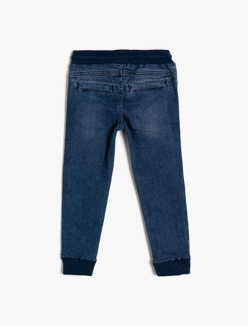  Erkek Çocuk Kot Pantolon Jogger Beli Bağlamalı Pamuklu Cepli - Jegging Jean