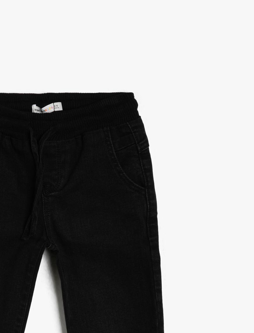  Erkek Çocuk Kot Pantolon Jogger Beli Bağlamalı Pamuklu Cepli - Jegging Jean