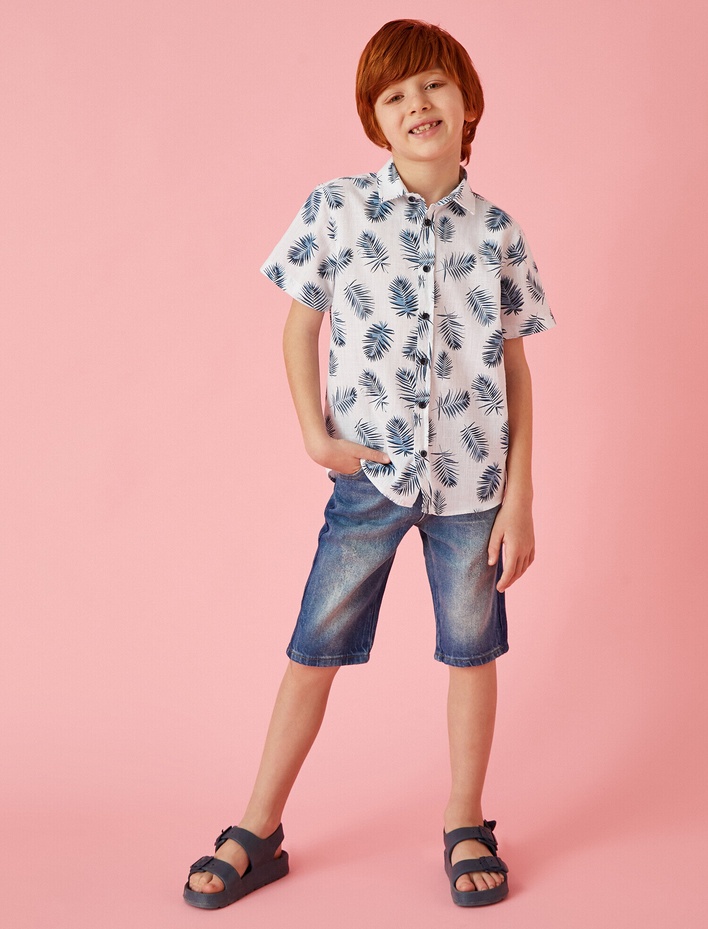 Erkek Çocuk Eskitme Detaylı  Normal Bel 5 Cep Jean Şort