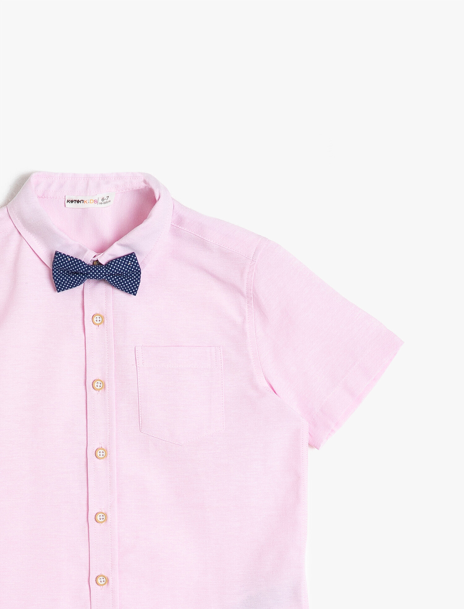  Erkek Çocuk Cepli Papyonlu Kısa Kollu Klasik Yaka Gömlek