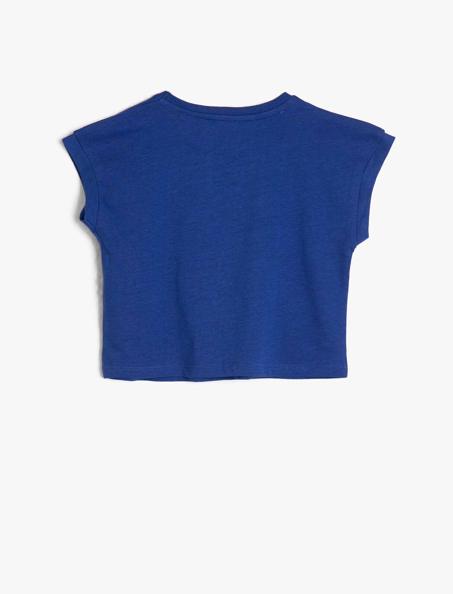  Kız Çocuk Parlak Baskılı Bisiklet Yaka Püsküllü Kısa Kollu Pamuklu Tişört