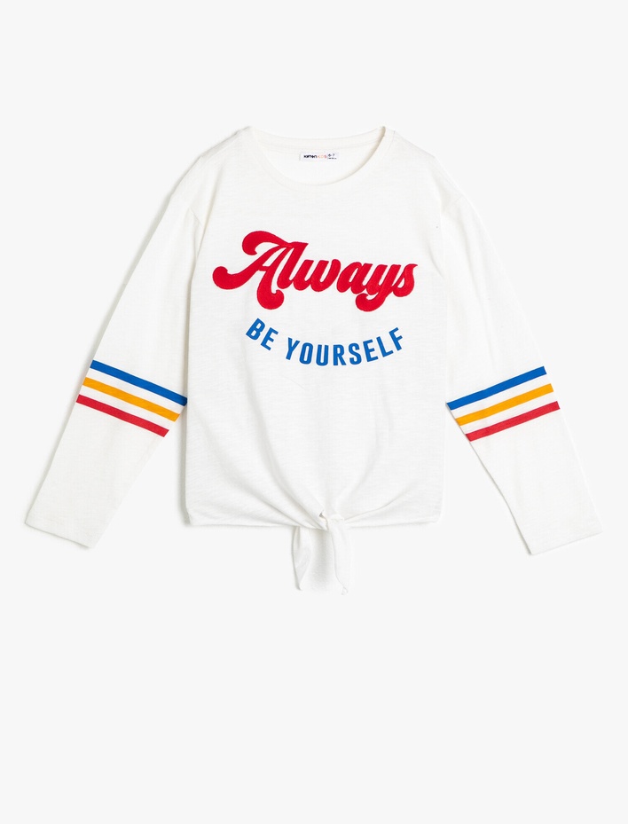 Kız Çocuk Yumuşak Pamuklu Yazılı Aplikeli Uzun Kollu Tişört