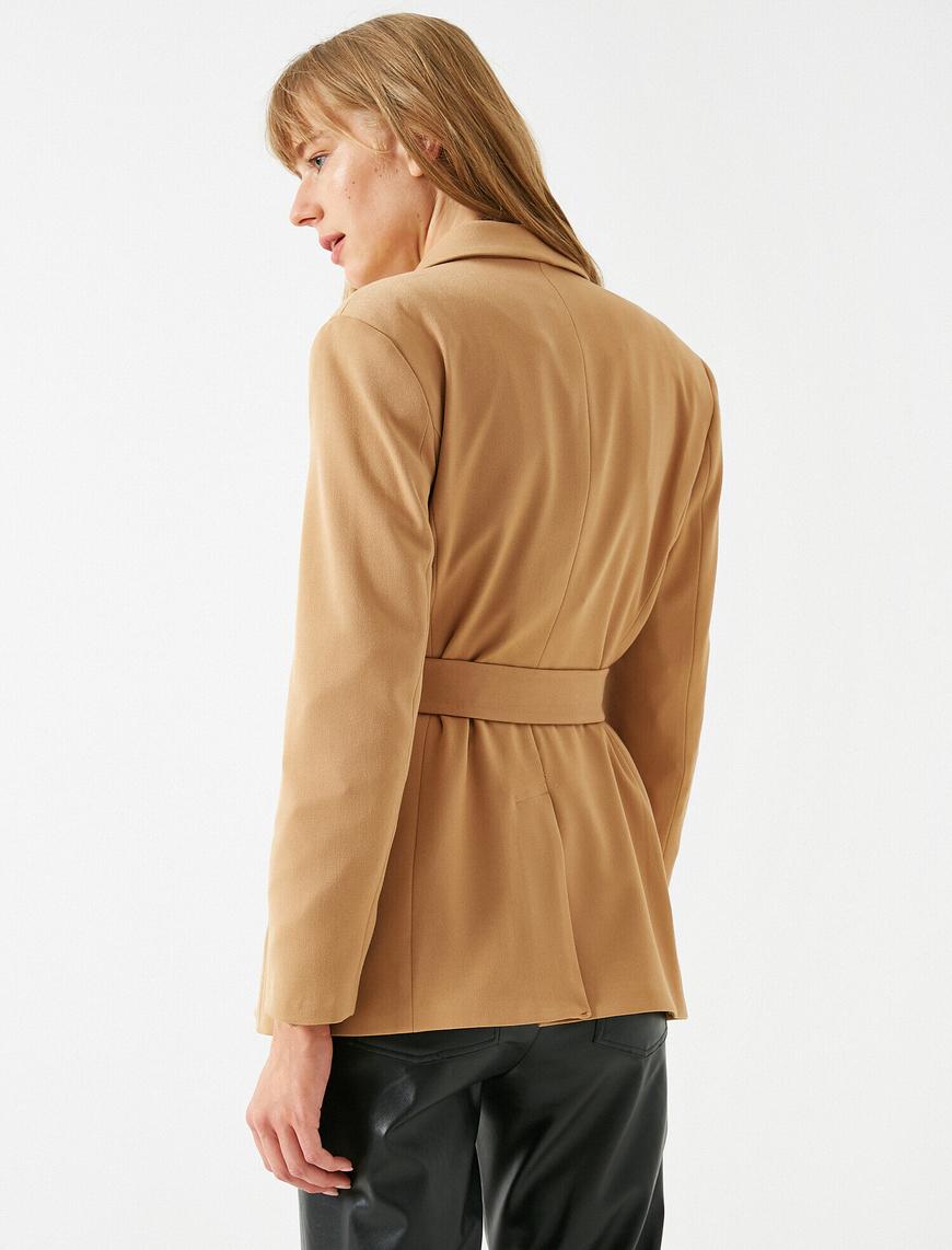   Kemerli Gabardin Blazer Ceket