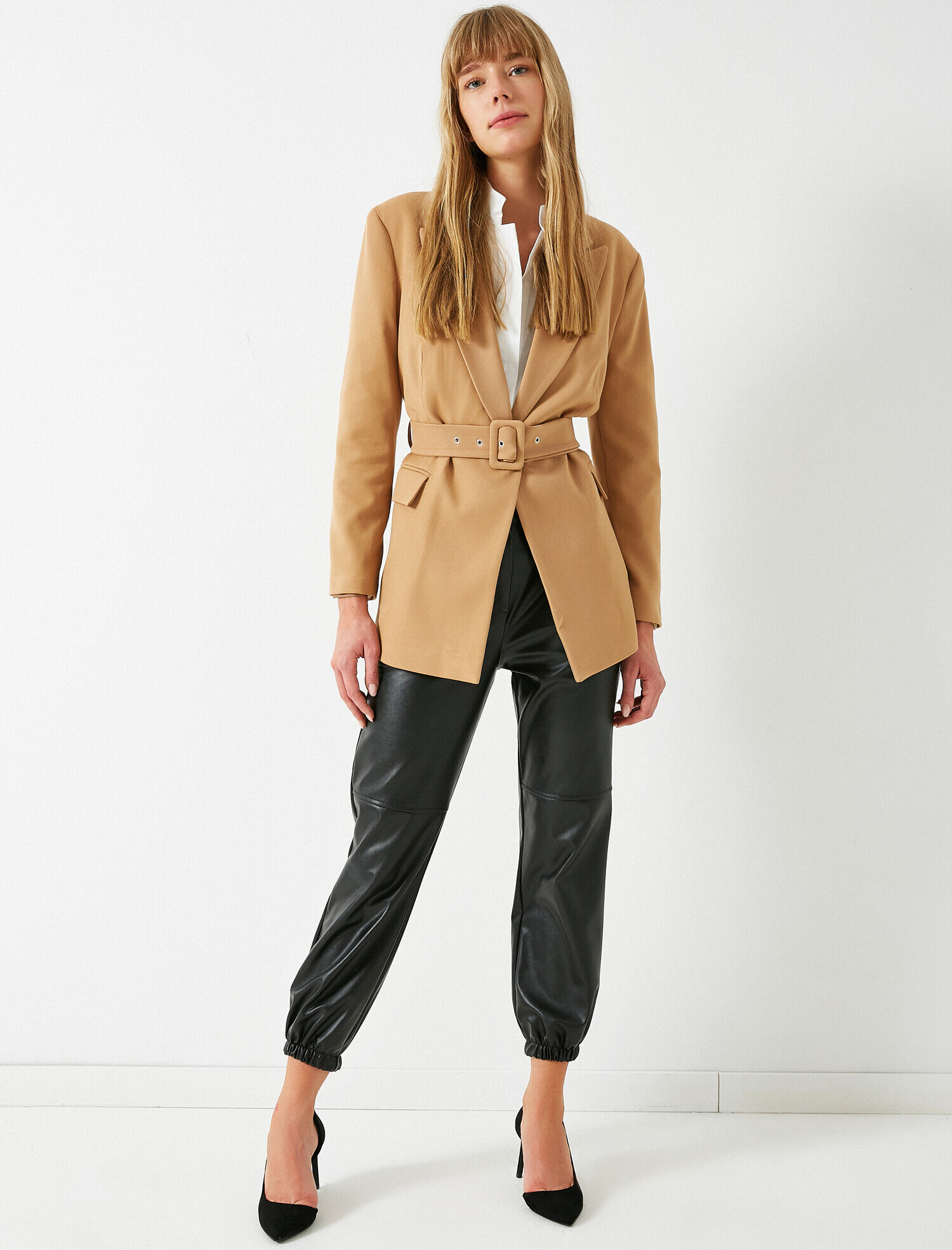 Kemerli Gabardin Blazer Ceket