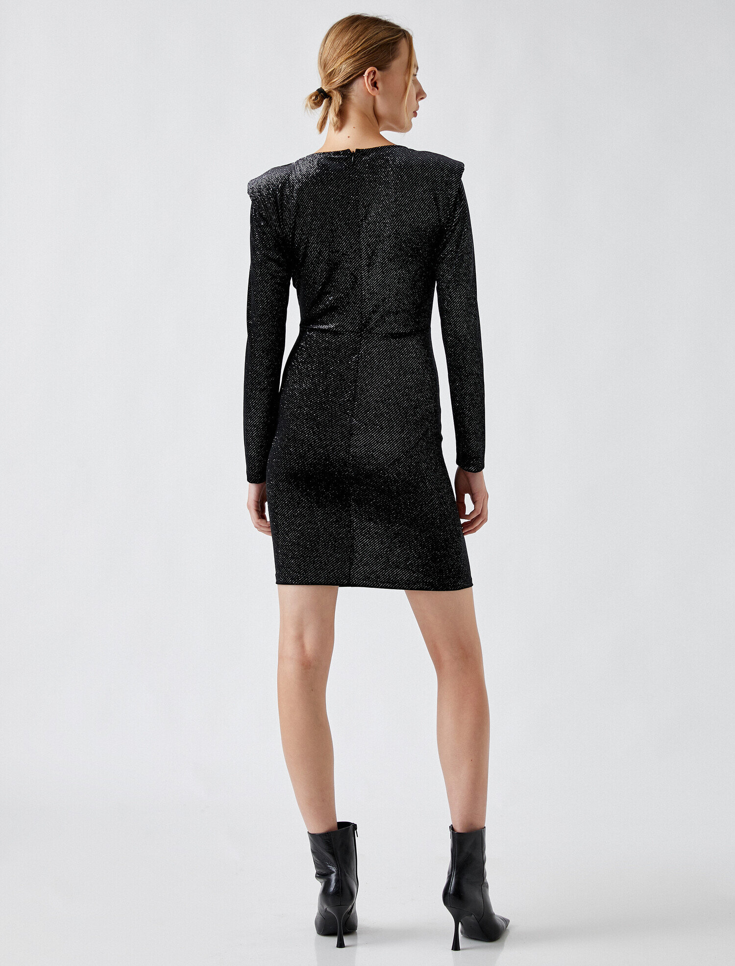   Vatkalı Abiye Elbise Kadife Kısa  Metalik