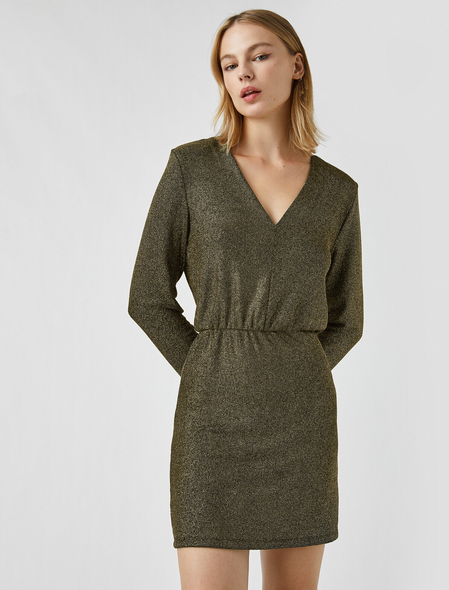 Vatkalı Abiye Elbise Metalik Kısa