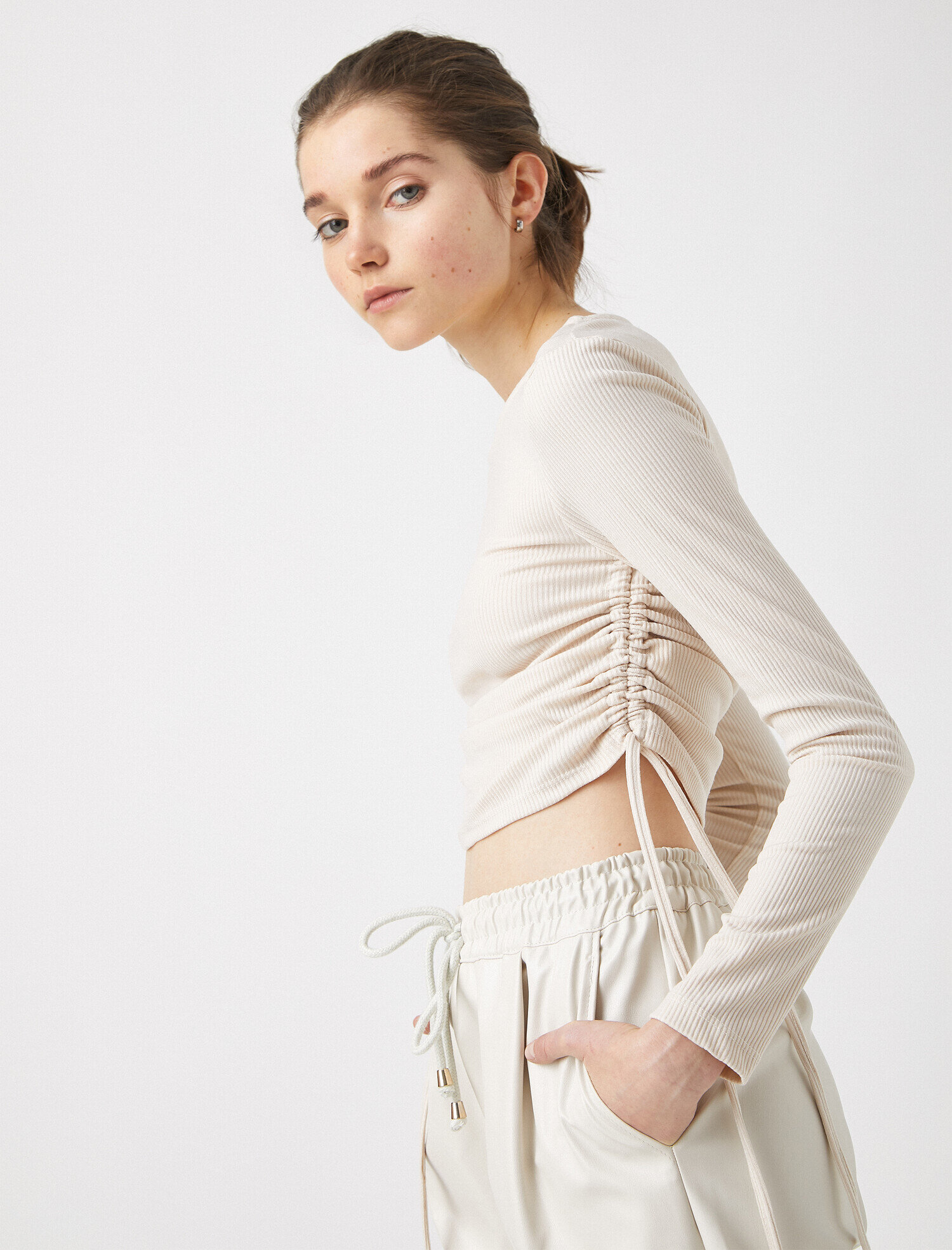   Bisiklet Yaka Büzgü Detaylı Kazak