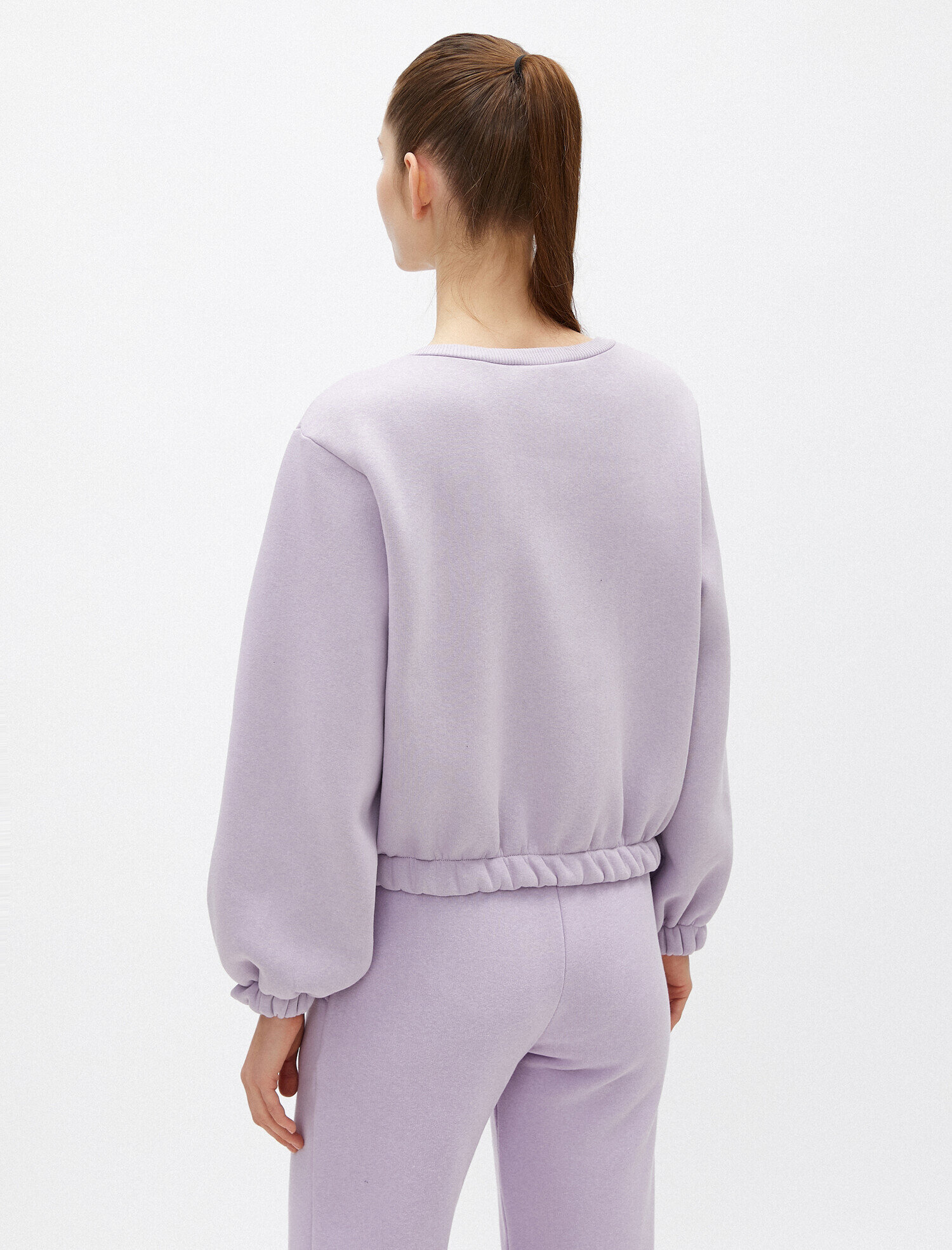   Bisiklet Yaka Baskılı Crop Sweatshirt