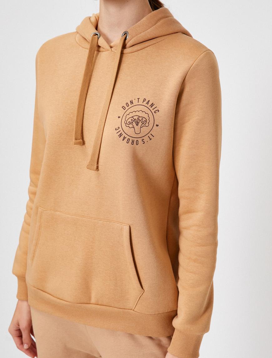   Uzun Kollu Düz Renk Kapüşonlu Sweatshirt
