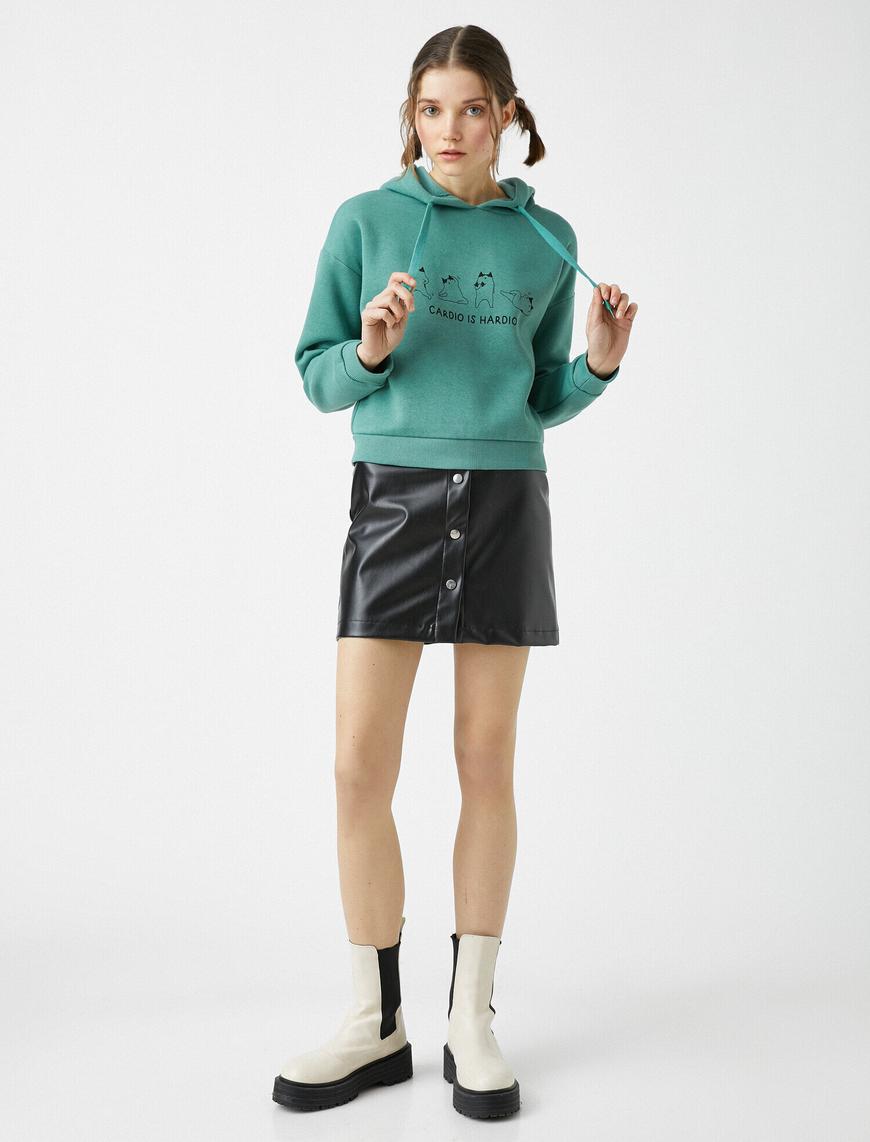   Pamuklu Kapüşonlu Baskılı Sweatshirt