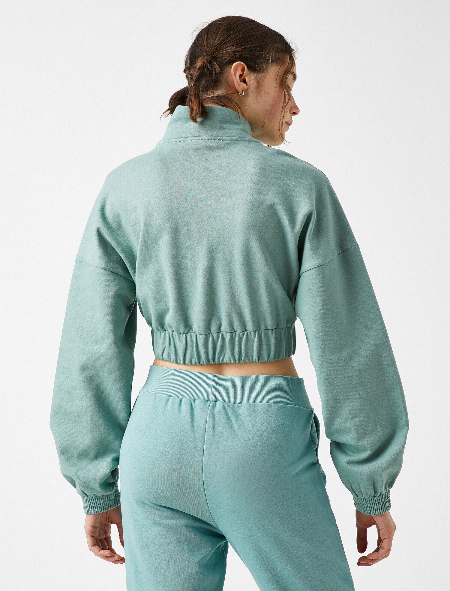   %100 Pamuk Sloganlı Crop Sweatshirt