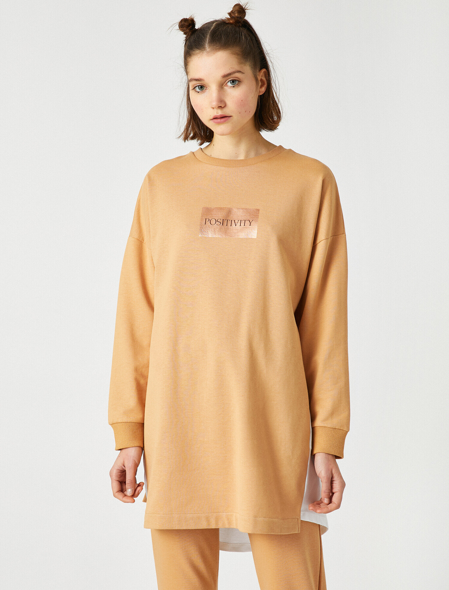   Pamuklu Bisiklet Yaka Yazılı Baskılı Sweatshirt