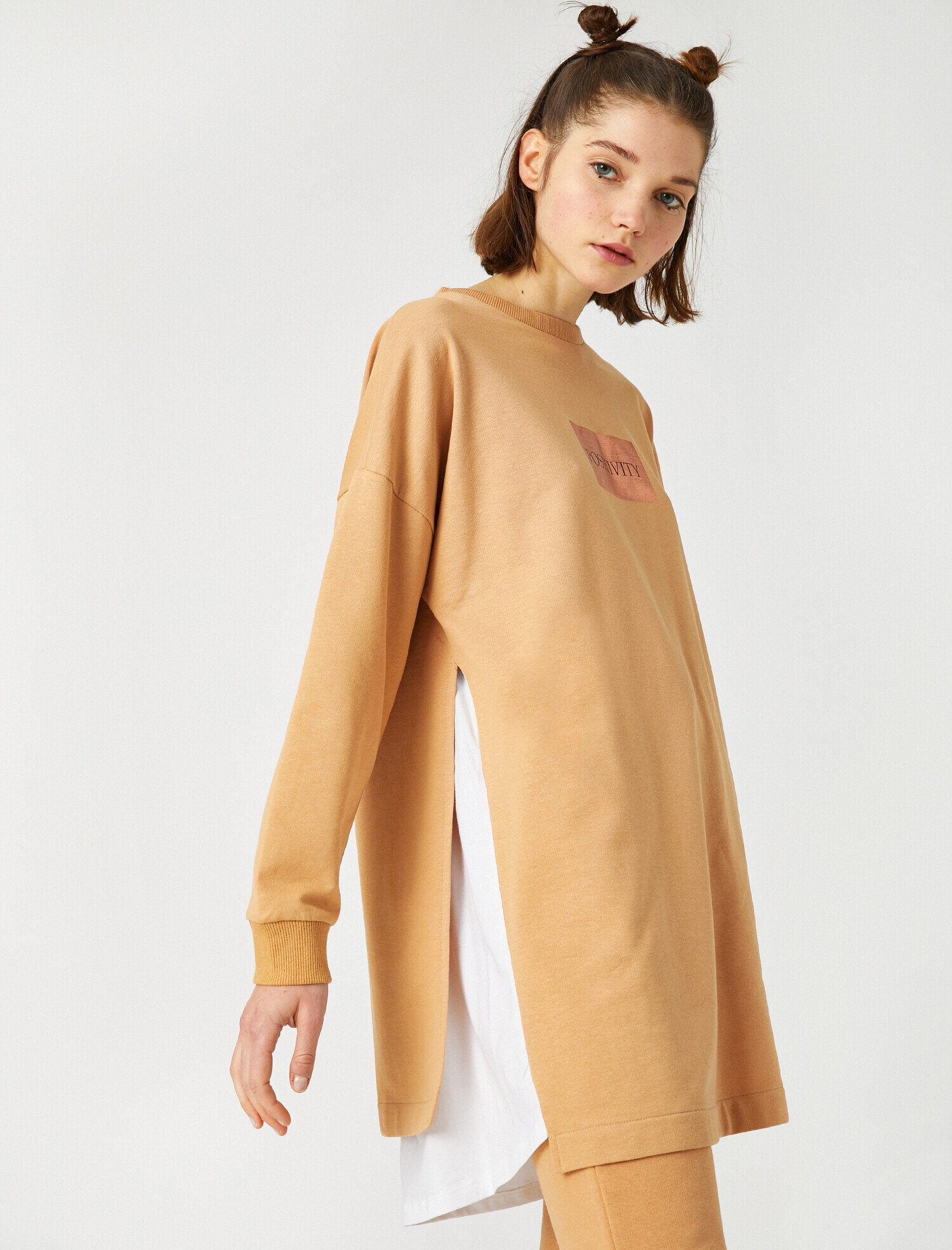   Pamuklu Bisiklet Yaka Yazılı Baskılı Sweatshirt