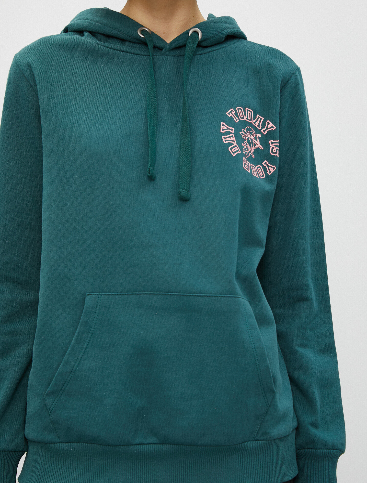   %100 Pamuk Kapüşonlu Yazılı Baskılı Sweatshirt