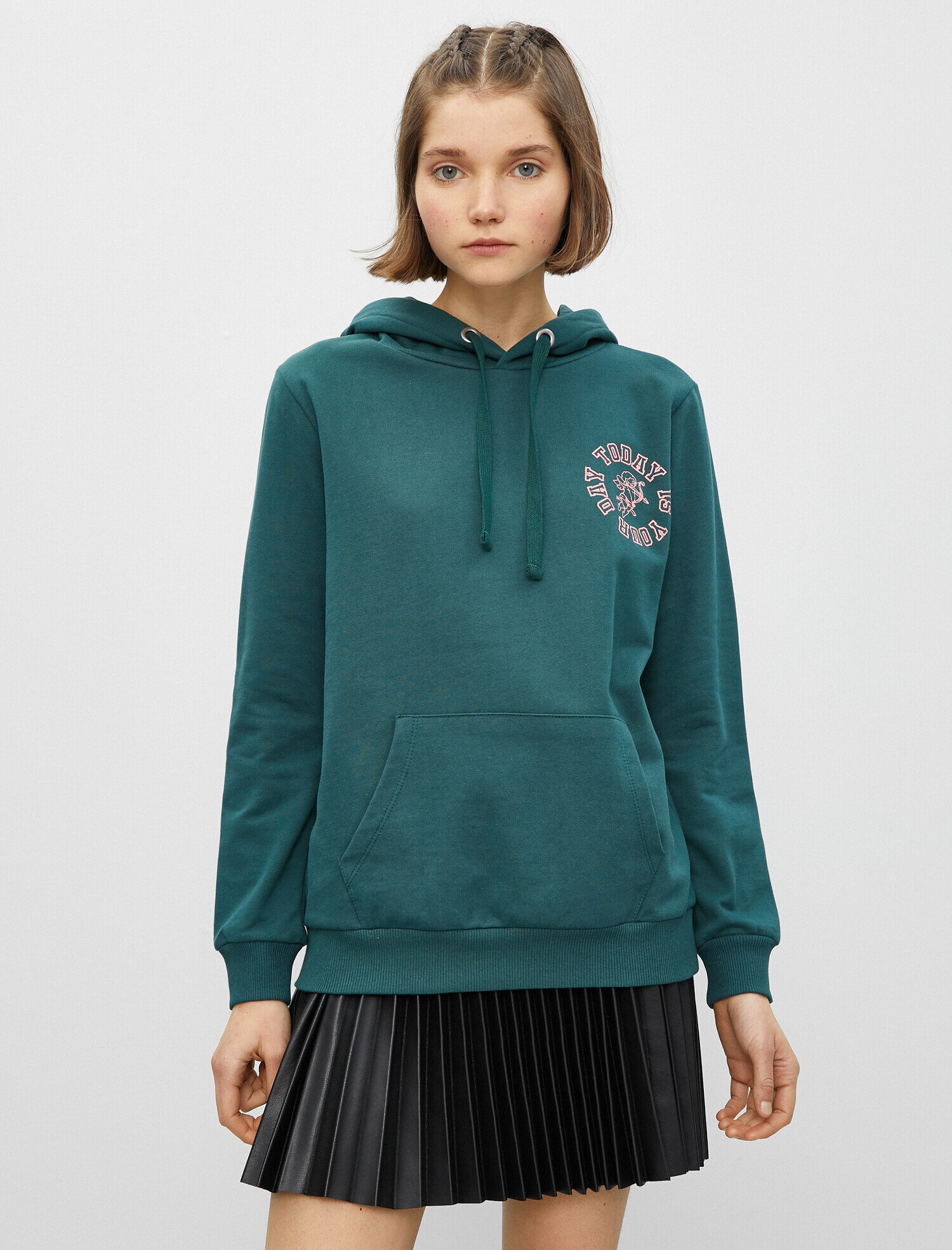   %100 Pamuk Kapüşonlu Yazılı Baskılı Sweatshirt