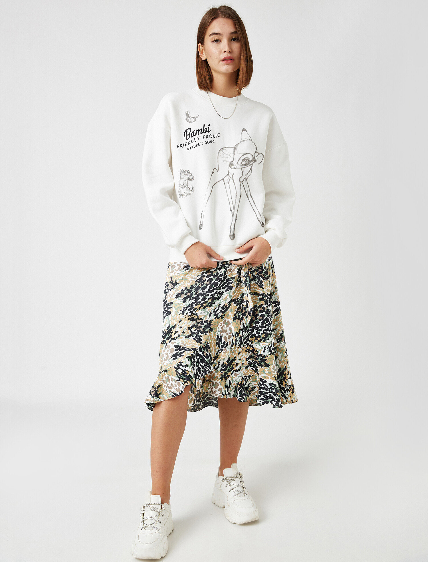   Organik Pamuklu Disney Lisanslı Bambi Baskılı Sweatshirt