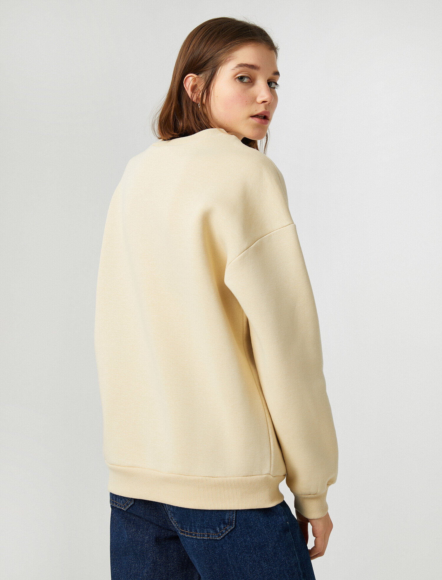   Pamuklu Bisiklet Yaka Yazılı Baskılı Sweatshirt