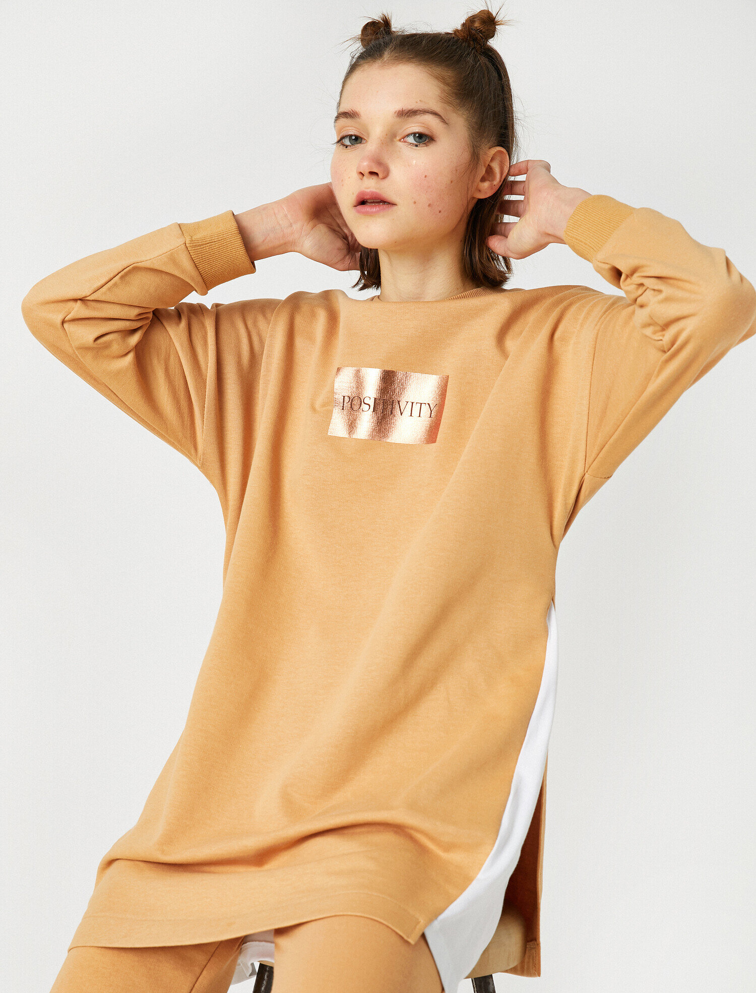   Pamuklu Bisiklet Yaka Yazılı Baskılı Sweatshirt