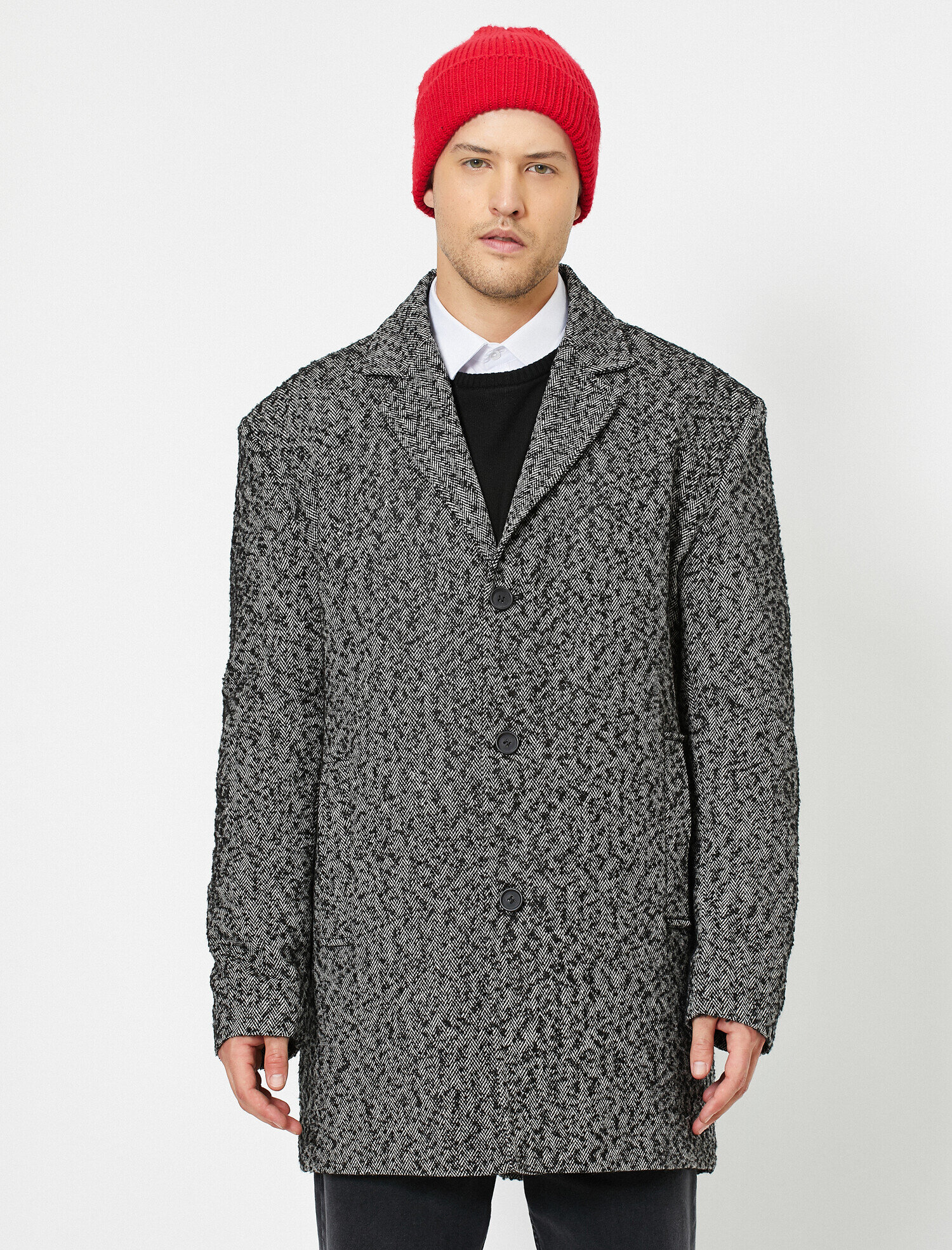   V Yaka Düğme Detaylı Cepli Kaban