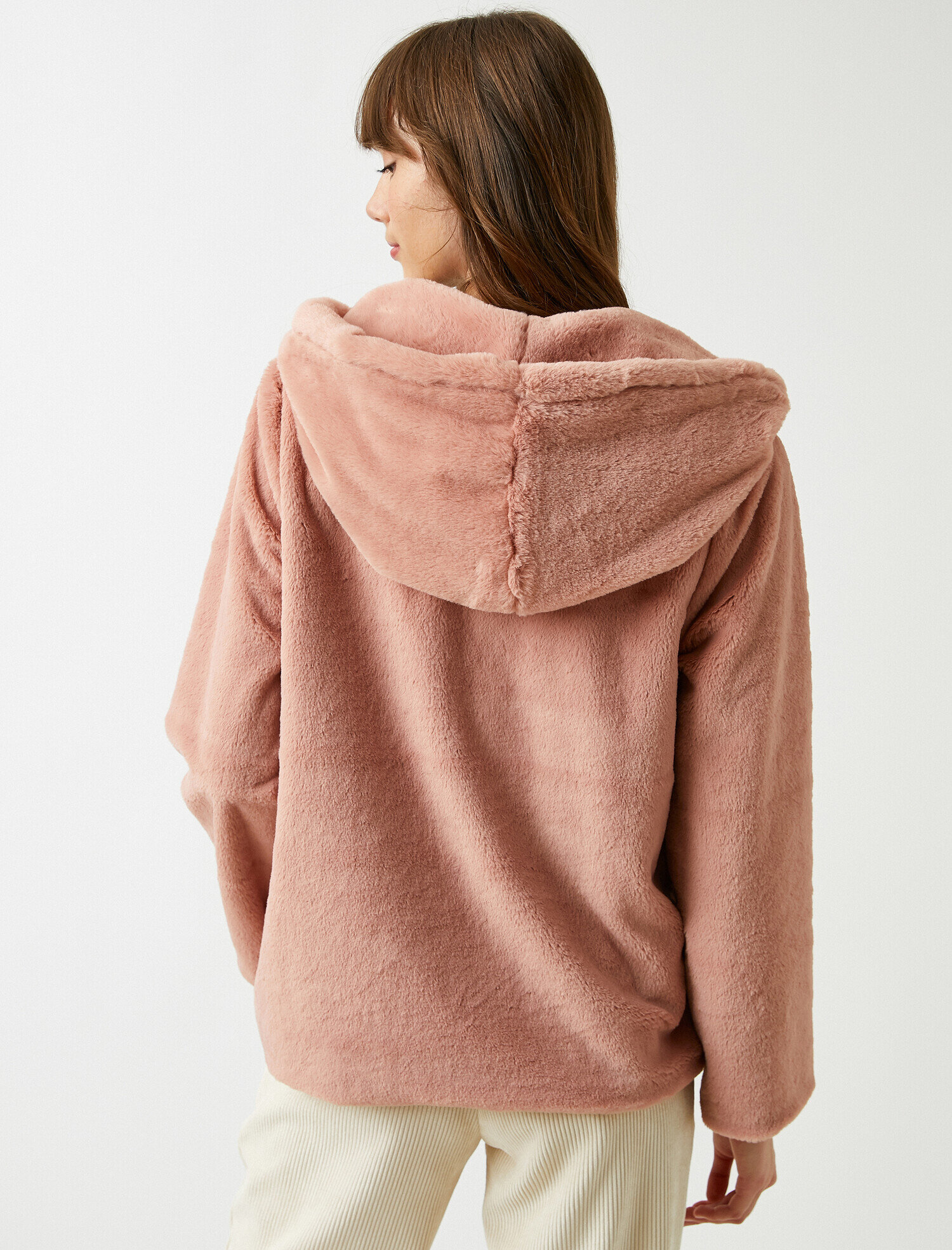   Kapüşonlu Suni Kürk Kısa Ceket