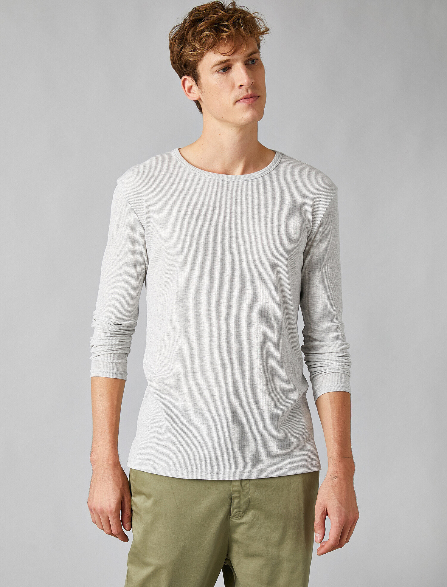   Pamuklu Bisiklet Yaka Uzun Kolu Tişört