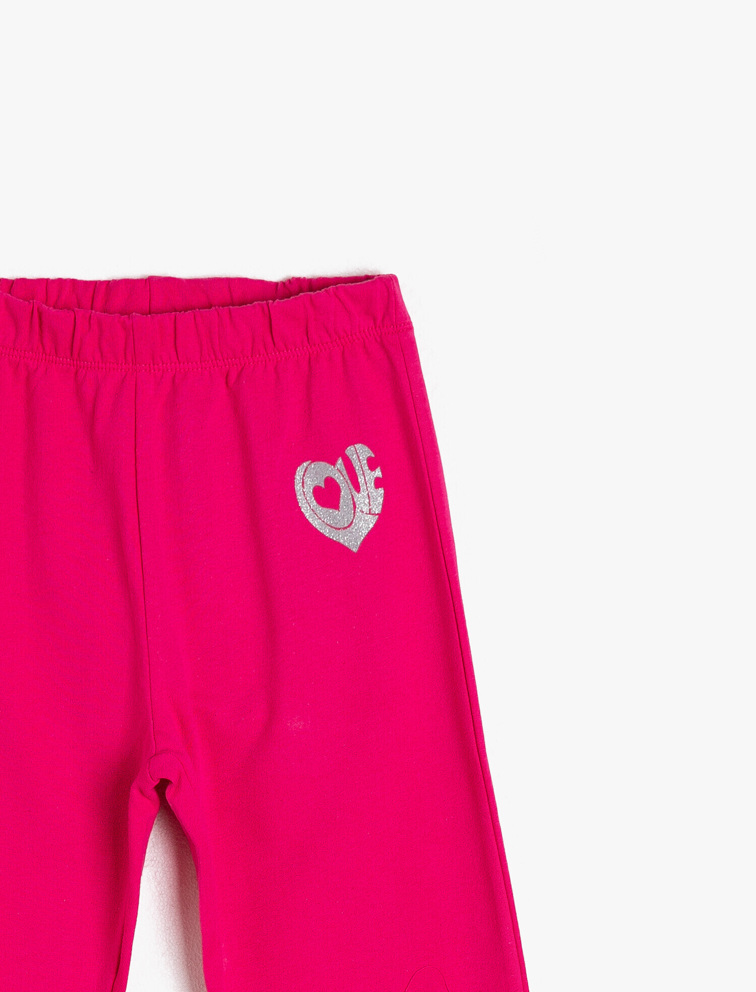  Kız Çocuk İnce Sweatshirt Kumaşından Paçası Düz Simli Baskılı Eşofman Altı