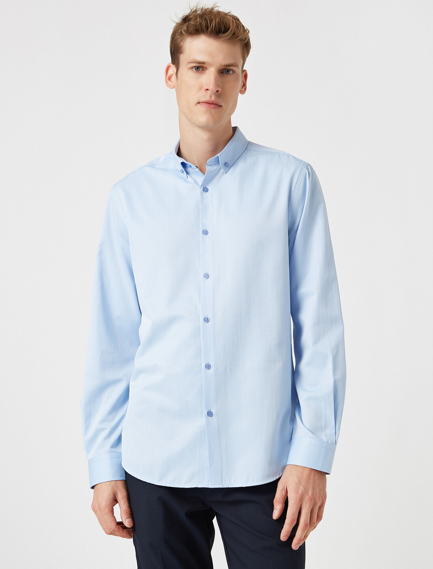   Poplin Kumaş Klasik Yaka Basic Uzun Kollu Gömlek Non Iron