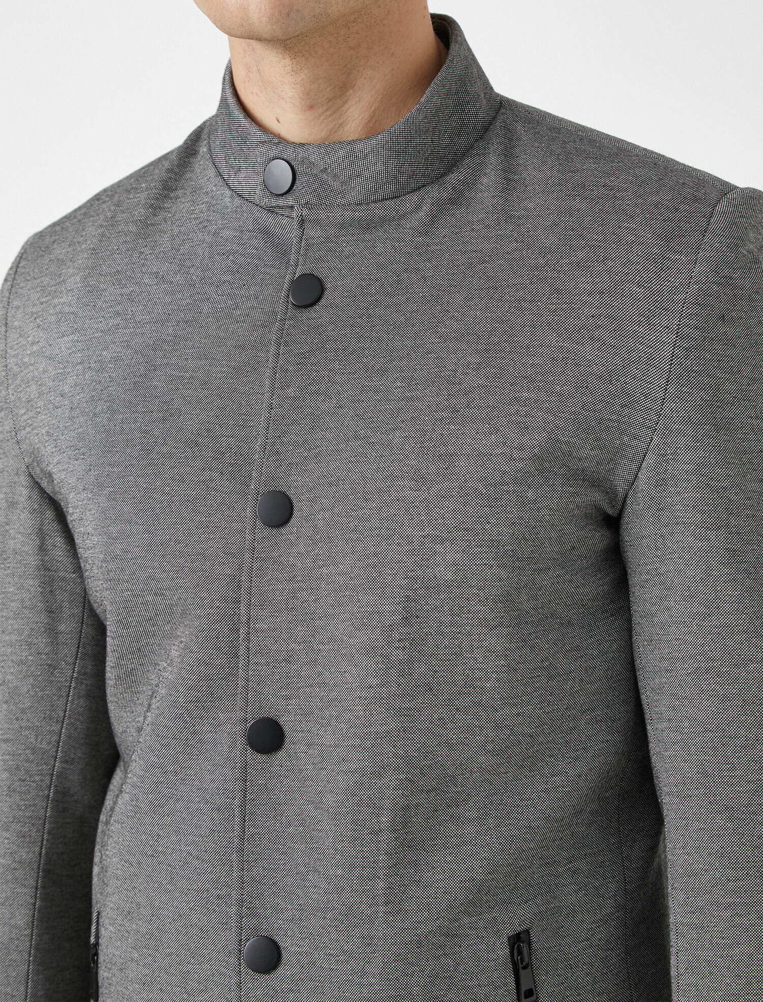   Dik Yaka Fermuar Cepli Çıtçıt Düğmeli Ceket