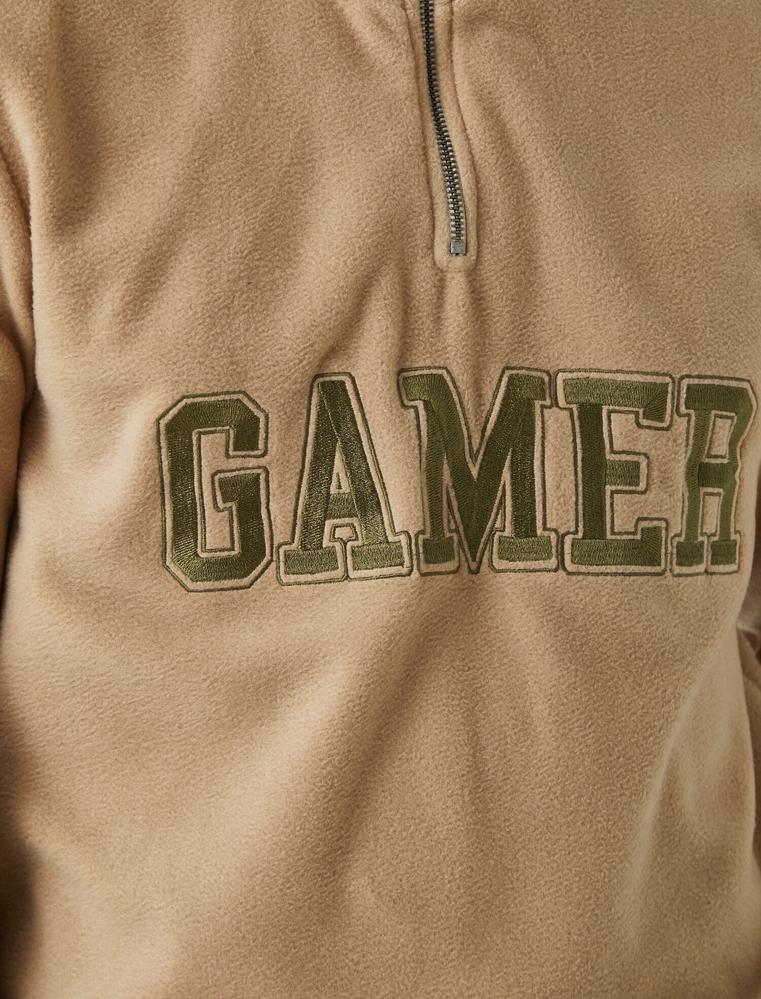   Fermuarlı Yazılı İşlemeli Polar Sweatshirt