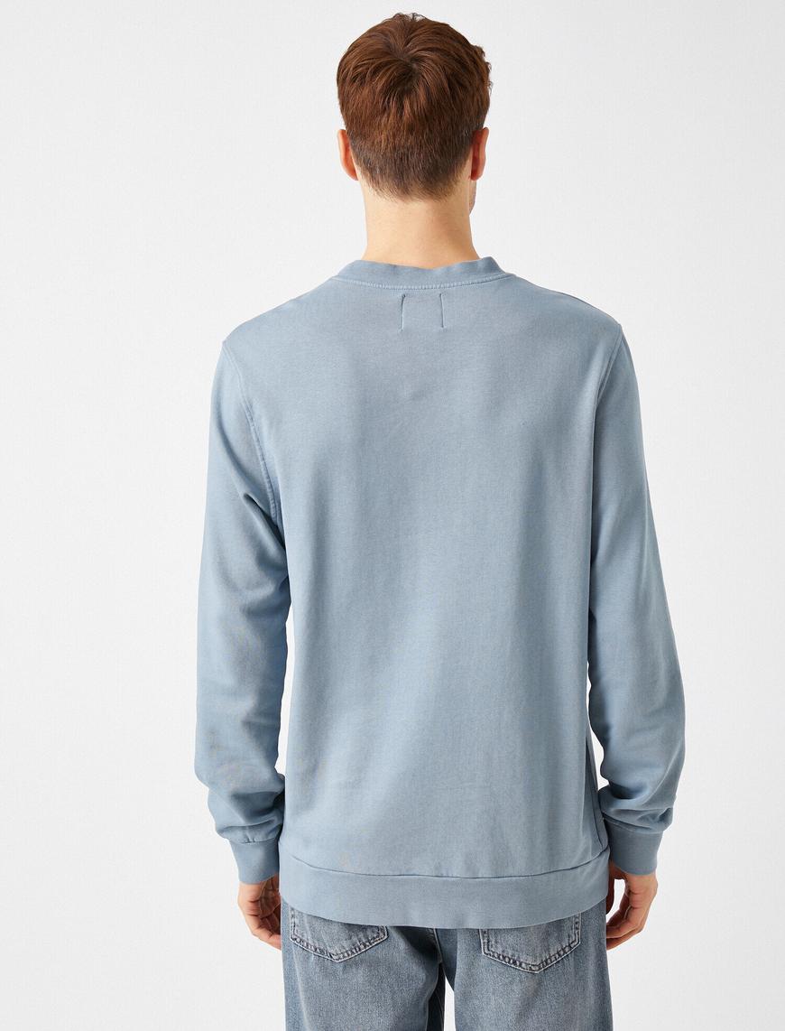   Yazılı Baskılı Bisiklet Yaka Uzun Kollu Sweatshirt